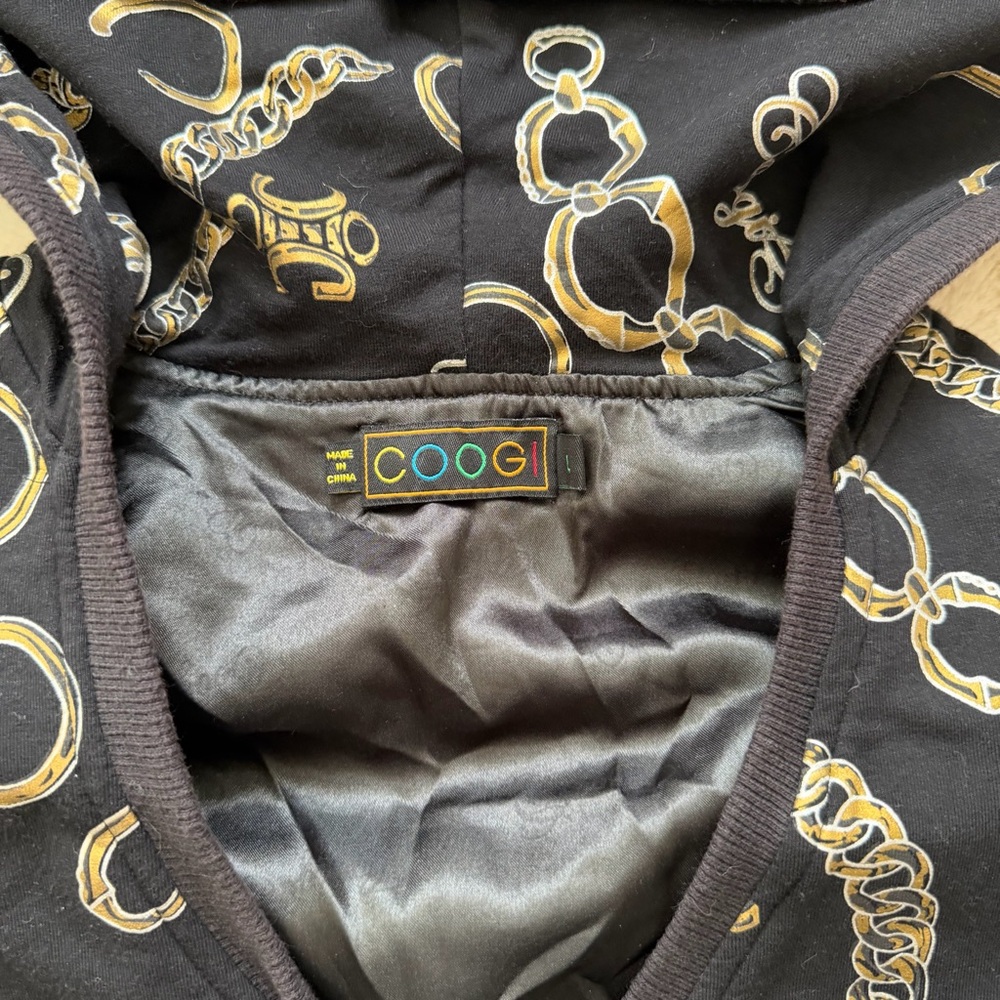 Coogi Zip Up Cinch Waist Hoodie Black Chain Print Size Large - Picture 3 of 7